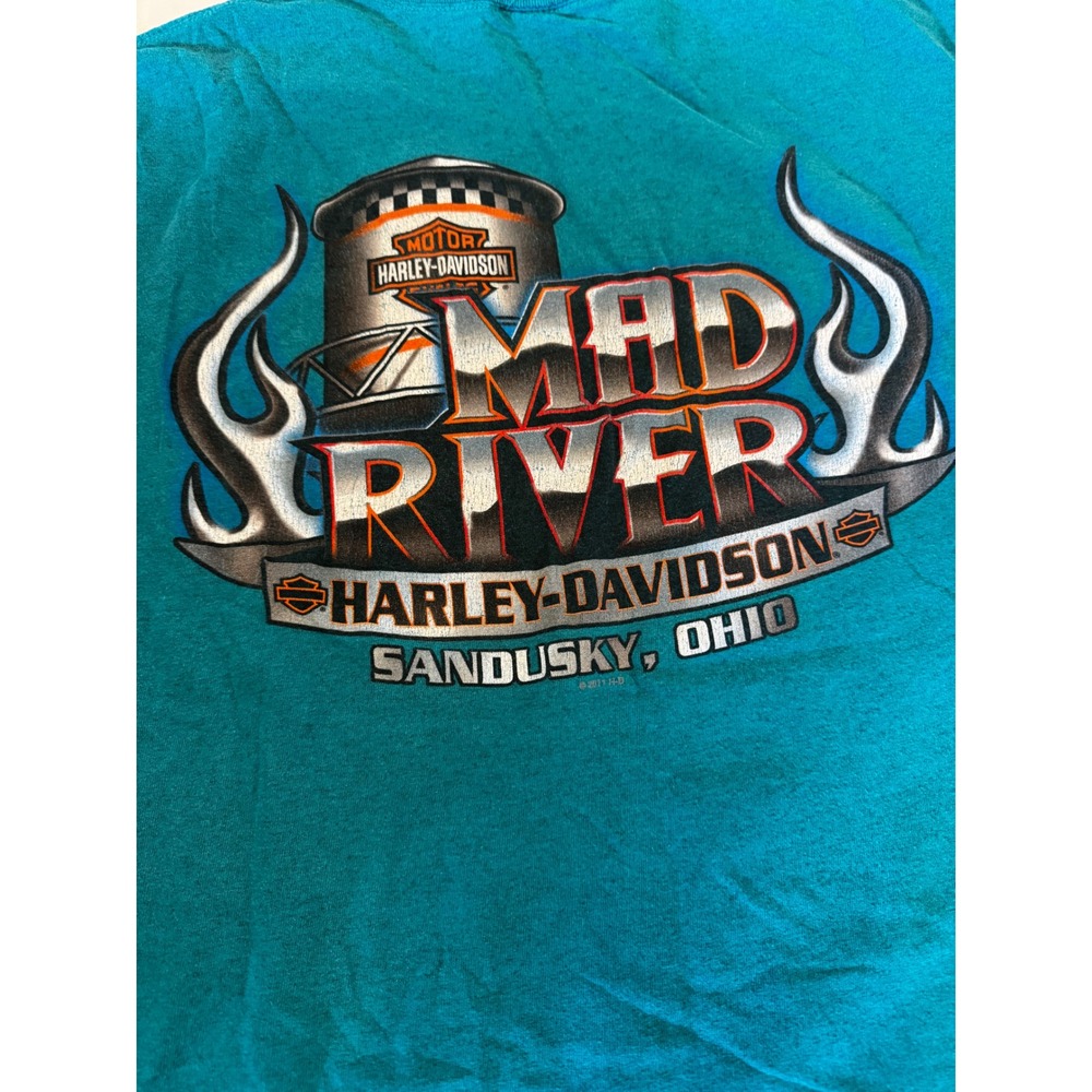 Harley-Davidson Mad River Sandusky Ohio Graphic T-Shirt Teal Mens 3XL